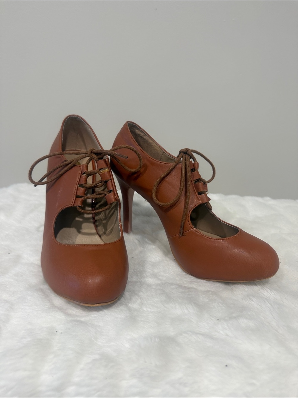 Chase + Chloe Rust Brown Lace-Up High Heel Pumps